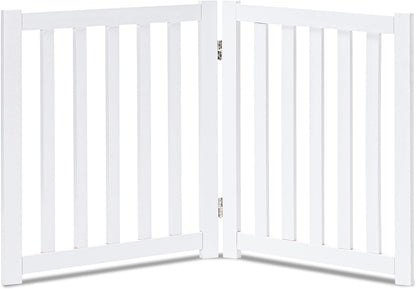 Elegant 2-Panel Wooden Foldable Dog Gate – 24" High Safety Barrier for Doorways & Stairs – Durable Solid Hardwood in White Finish