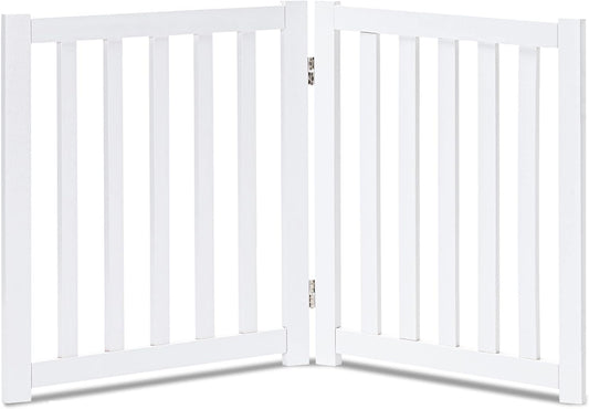Elegant 2-Panel Wooden Foldable Dog Gate – 24" High Safety Barrier for Doorways & Stairs – Durable Solid Hardwood in White Finish