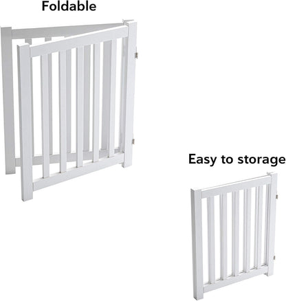 Elegant 2-Panel Wooden Foldable Dog Gate – 24" High Safety Barrier for Doorways & Stairs – Durable Solid Hardwood in White Finish