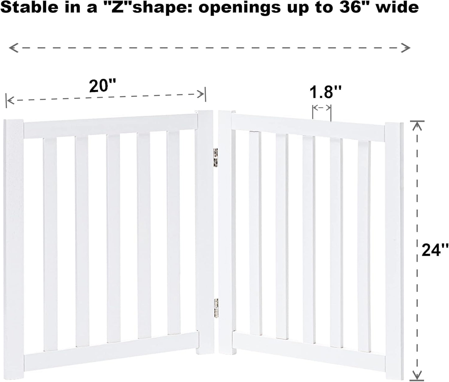 Elegant 2-Panel Wooden Foldable Dog Gate – 24" High Safety Barrier for Doorways & Stairs – Durable Solid Hardwood in White Finish