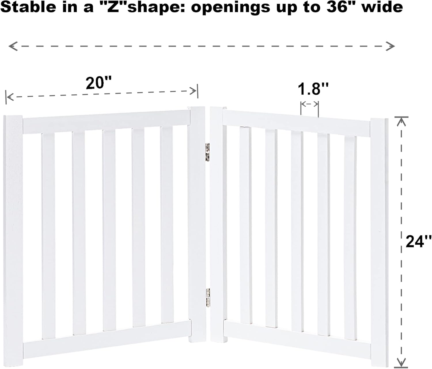 Elegant 2-Panel Wooden Foldable Dog Gate – 24" High Safety Barrier for Doorways & Stairs – Durable Solid Hardwood in White Finish