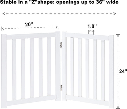 Elegant 2-Panel Wooden Foldable Dog Gate – 24" High Safety Barrier for Doorways & Stairs – Durable Solid Hardwood in White Finish