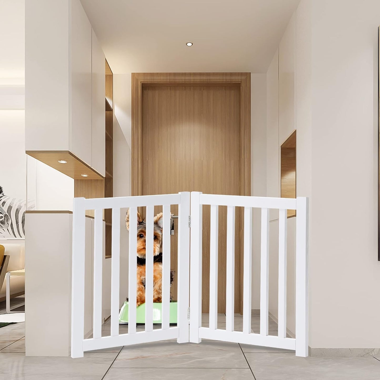 Elegant 2-Panel Wooden Foldable Dog Gate – 24" High Safety Barrier for Doorways & Stairs – Durable Solid Hardwood in White Finish