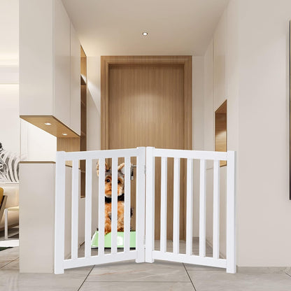 Elegant 2-Panel Wooden Foldable Dog Gate – 24" High Safety Barrier for Doorways & Stairs – Durable Solid Hardwood in White Finish