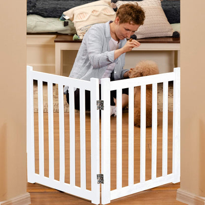 Elegant 2-Panel Wooden Foldable Dog Gate – 24" High Safety Barrier for Doorways & Stairs – Durable Solid Hardwood in White Finish