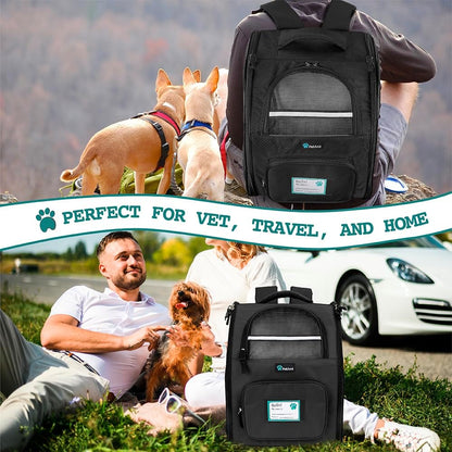 Dog Backpack Carrier for Small Medium Dogs Large Cats up to 18 Lbs, 2 Side Entry, Structured No-Collapse Frame, Airline Approved Ventilated Pet Backpack for Hiking Camping Travel Vet, Black